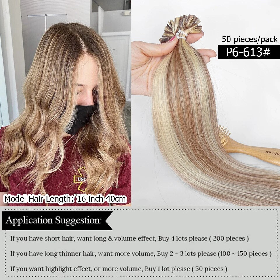 MRS HAIR Keratin U tip Human Hair Extensions 12 16 20 24 inch 50pcs/pack