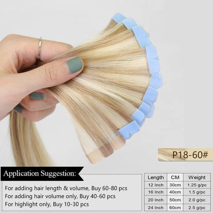MRS HAIR Mini Tape in Hair Extensions Human Hair 3x0.8cm Tape Weft 10pcs/pack