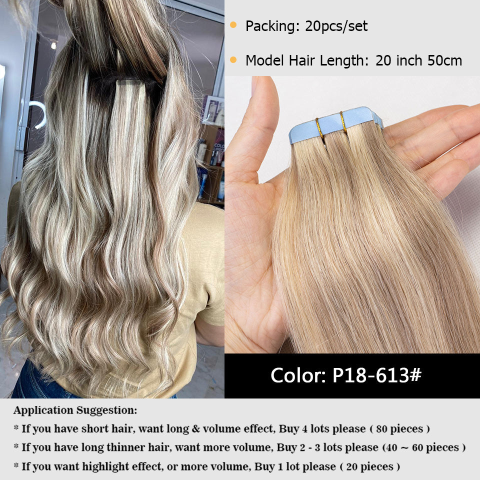 MRS HAIR Classic Tape in Hair Extensions 4x0.8cm Skin Weft 12-24inch For Fine Hair 20pcs/pack