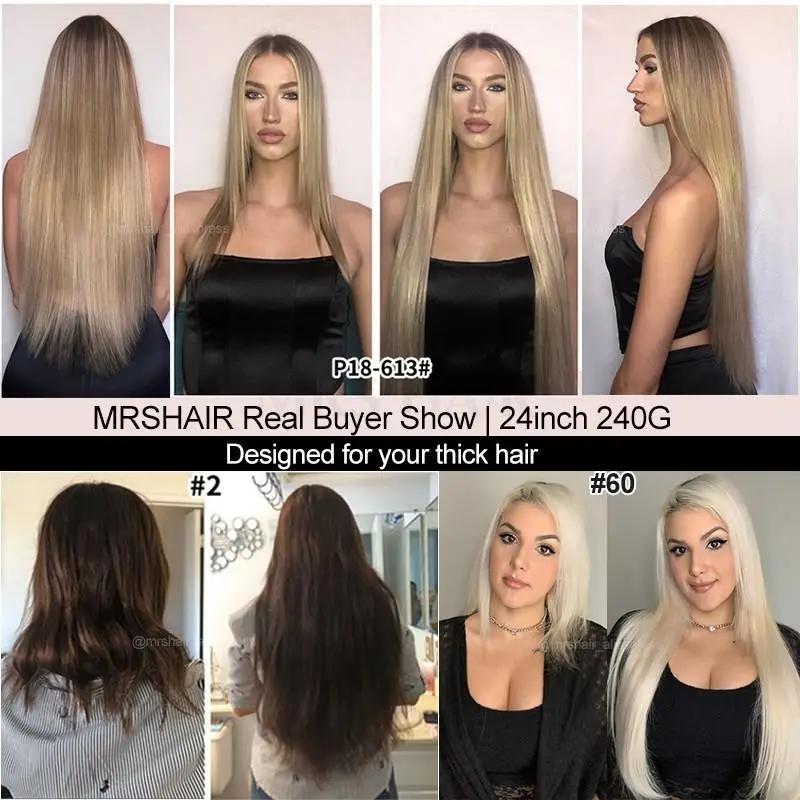 MRSHAIR Big Volume Seamless Clip in 6Pcs 24inch 240G For Thick Raw Hair