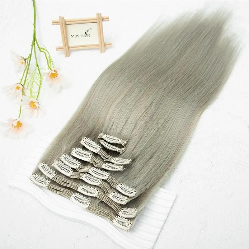 MRS HAIR Ash Blonde Clip in Human Hair SILVER 3/8pcs