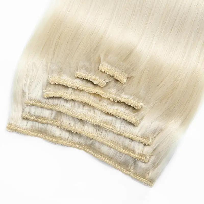 White Blonde #1001 Clip In Hair Extension Human Hair Extensions 7pcs/set Mega Hair Tic Tac Clip-On Hair Full Head 14"-24"