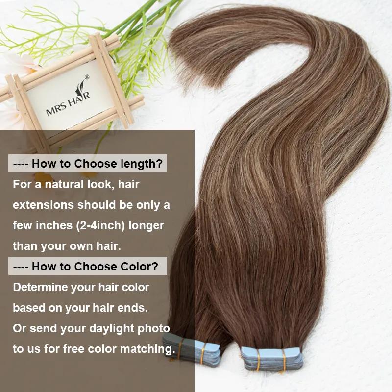 MRS HAIR Ombre Balayage Tape In Extensions Human Hair P4T4-24 Brown Blonde Color Hightlights Tape ins 20pcs/pack 18inch 40g 20inch 50g