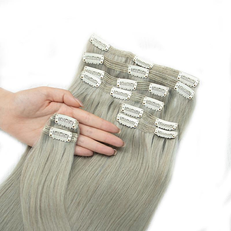 MRS HAIR Ash Blonde Clip in Human Hair SILVER 3/8pcs