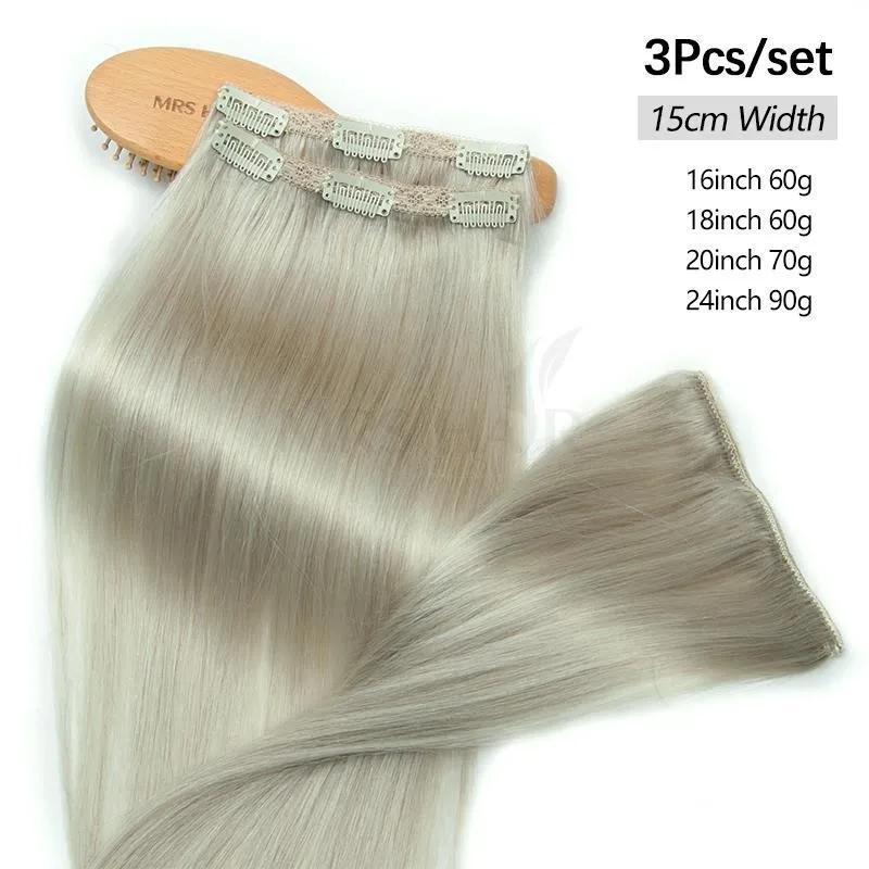 MRS HAIR Ash Blonde Clip in Human Hair SILVER 3/8pcs