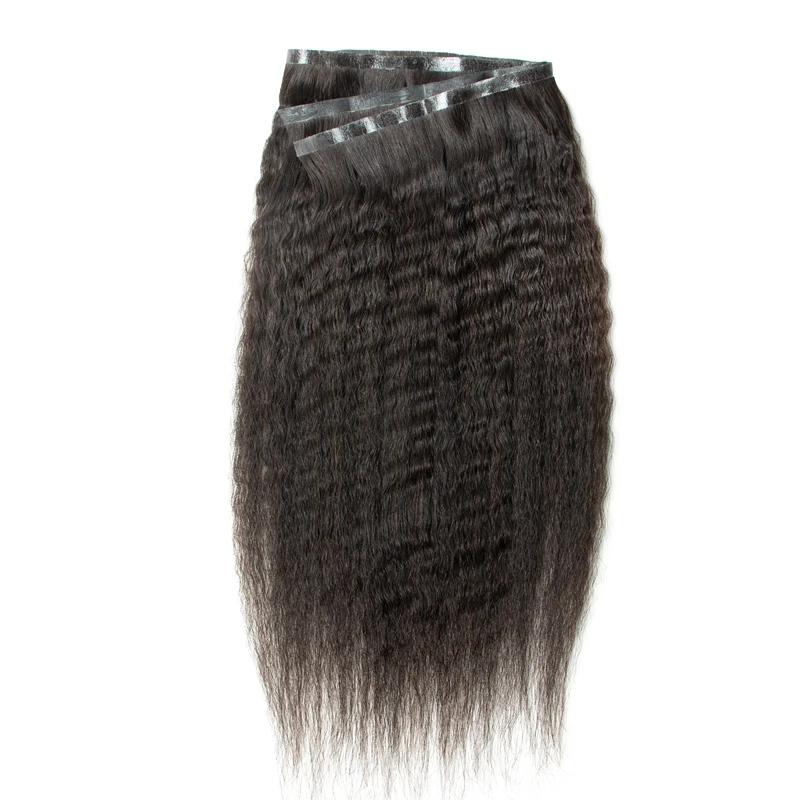 MRS HAIR Fast Shipping Kinky Straight Long Tape Weft PU Seamless Weft Tape In Hair Extensions Human Hair Yaki Remy Soft 12-30inch 80cm