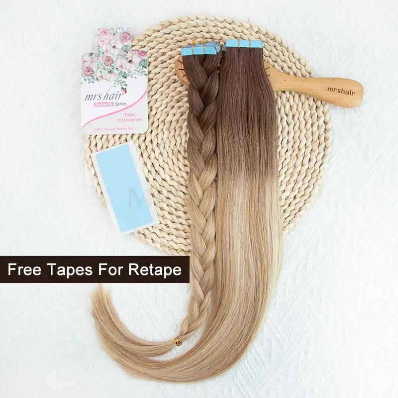 MRS HAIR Ombre T4P12-60 Balayage Tape In Extensions Human Hair 20inch Brown Blonde Color Hightlights Tape ins 20pcs/pack