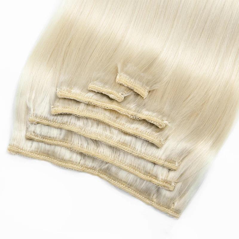 White Blonde #1001 Clip In Hair Extension Human Hair Extensions 7pcs/set Mega Hair Tic Tac Clip-On Hair Full Head 14"-24"