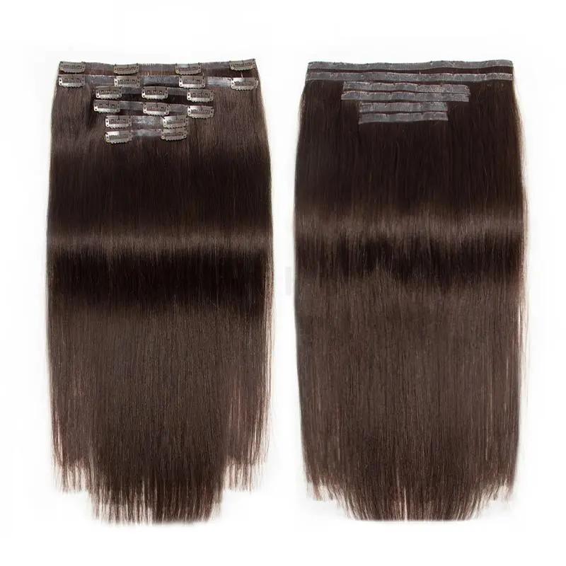 MRSHAIR Seamless Clip in Human Hair Extensions PU Tape Remy Hair Pieces Flat Weft 6PCS 120G