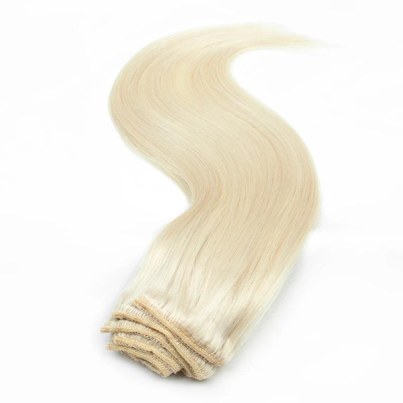 White Blonde #1001 Clip In Hair Extension Human Hair Extensions 7pcs/set Mega Hair Tic Tac Clip-On Hair Full Head 14"-24"