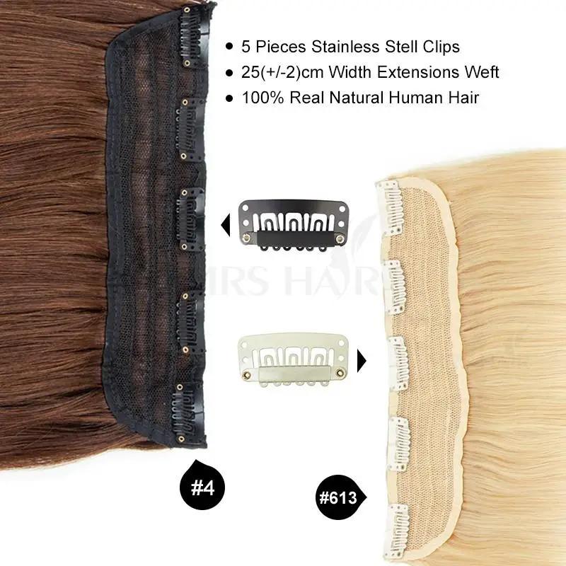 MRSHAIR One Piece Clip In Human Hair Straight Natural Hair Extensions 5Clips 14 18 22 inch