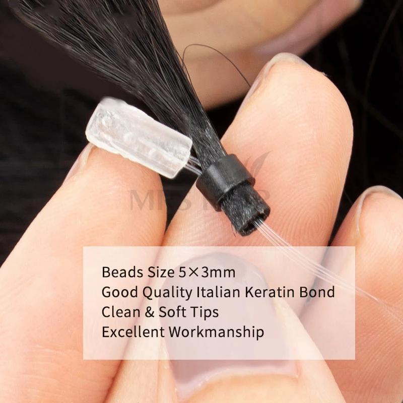 MRS HAIR Micro Loop Kinky Straight Human Hair ExtensionsRemy #1B 50strands/pack