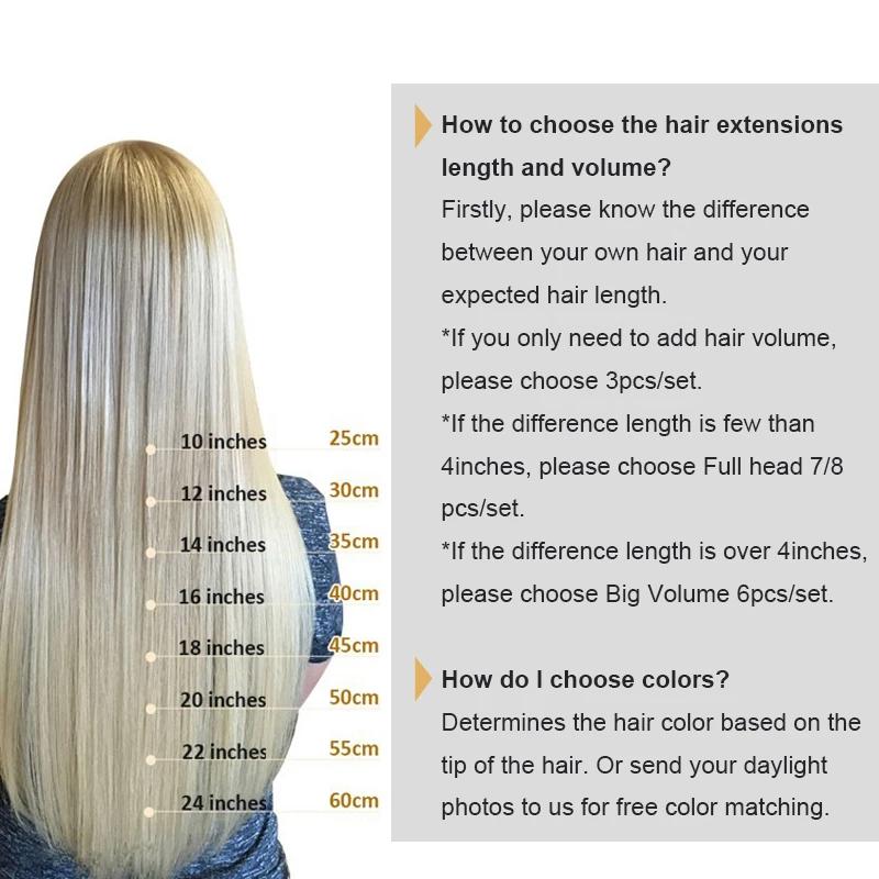 White Blonde #1001 Clip In Hair Extension Human Hair Extensions 7pcs/set Mega Hair Tic Tac Clip-On Hair Full Head 14"-24"
