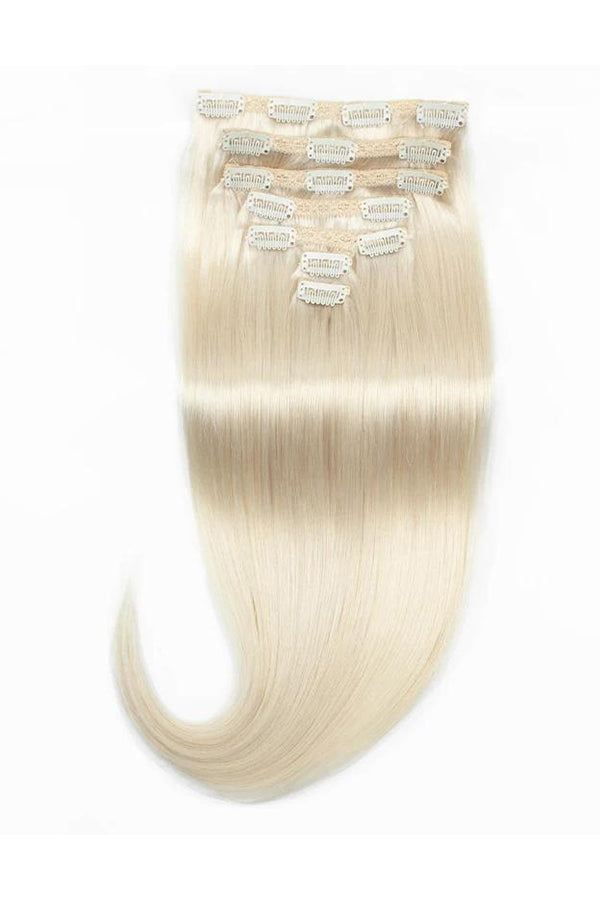 MRS HAIR White Blonde #1001 Clip In Hair Extension Human Hair Extensions 7pcs/set Mega Hair Tic Tac Clip-On Hair Full Head 14"-24"
