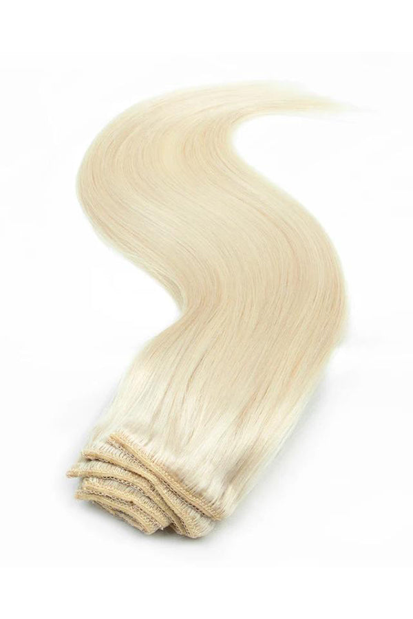 MRS HAIR White Blonde #1001 Clip In Hair Extension Human Hair Extensions 7pcs/set Mega Hair Tic Tac Clip-On Hair Full Head 14"-24"