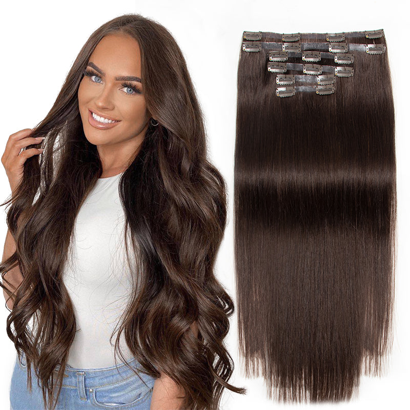 MRSHAIR Seamless Clip in Human Hair Extensions PU Tape Remy Hair Pieces Flat Weft 6PCS 120G