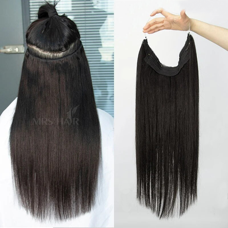 MRS HAIR Halo Hair Extensions Fish Line Natural Human Hair Extensions