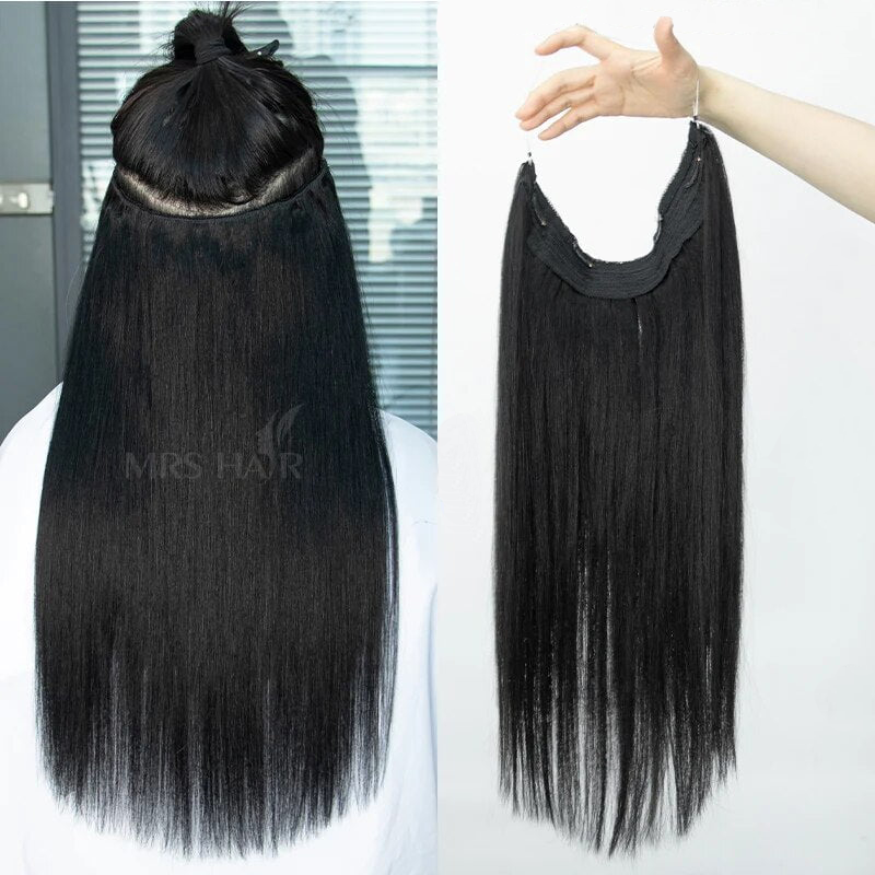 MRS HAIR Halo Hair Extensions Fish Line Natural Human Hair Extensions