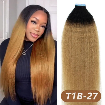 Ombre Kinky Straight Tape In Human Hair #2 #4 #6  T1B-30 T1B-99j Remy Hair