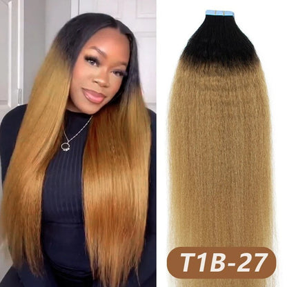 MRS HAIR Ombre Kinky Straight Tape In Human Hair #2 #4 #6  T1B-30 T1B-99j Remy Hair