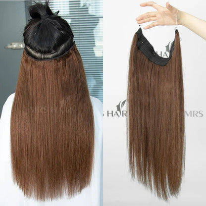 MRS HAIR Halo Hair Extensions Fish Line 4 Clips Real Natural Human Hair 12-22 Inch