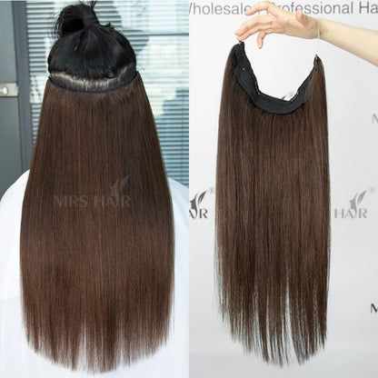 MRS HAIR Halo Hair Extensions Fish Line 4 Clips Real Natural Human Hair 12-22 Inch
