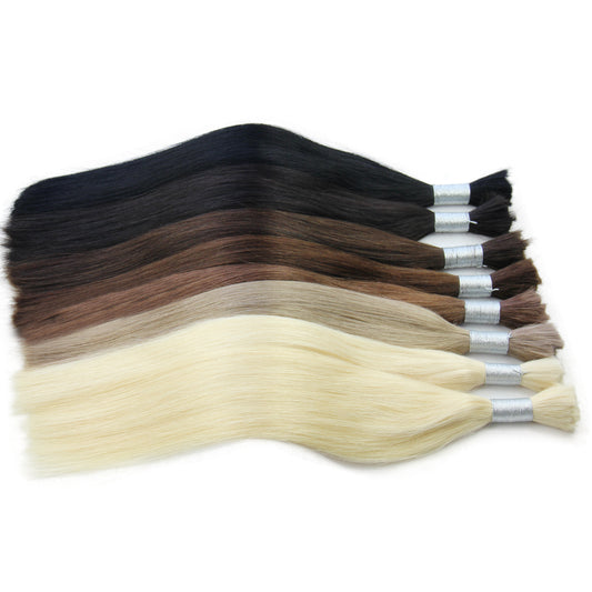 Hair Bulk Natural  Human Hair V-Light Bundles No Weft Silk Straight Hair Extension 12-24 Inch Extension DIY