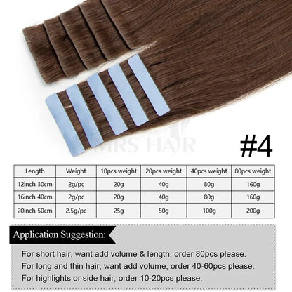 MRS HAIR Invisible Tape in Extensions Silk Straight Injected Tape ins #60 PU Weft 10pcs