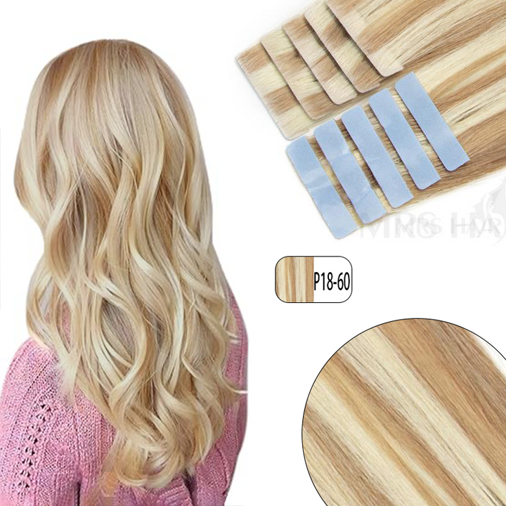 MRS HAIR Invisible Tape Hair Human Hair Extensions Hand Tied Tape Ins