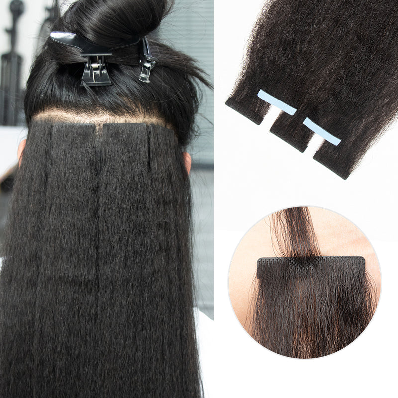 MRSHAIR Injected Tape In Extensions Kinky Straight Hair Remy Human Hair 20pcs