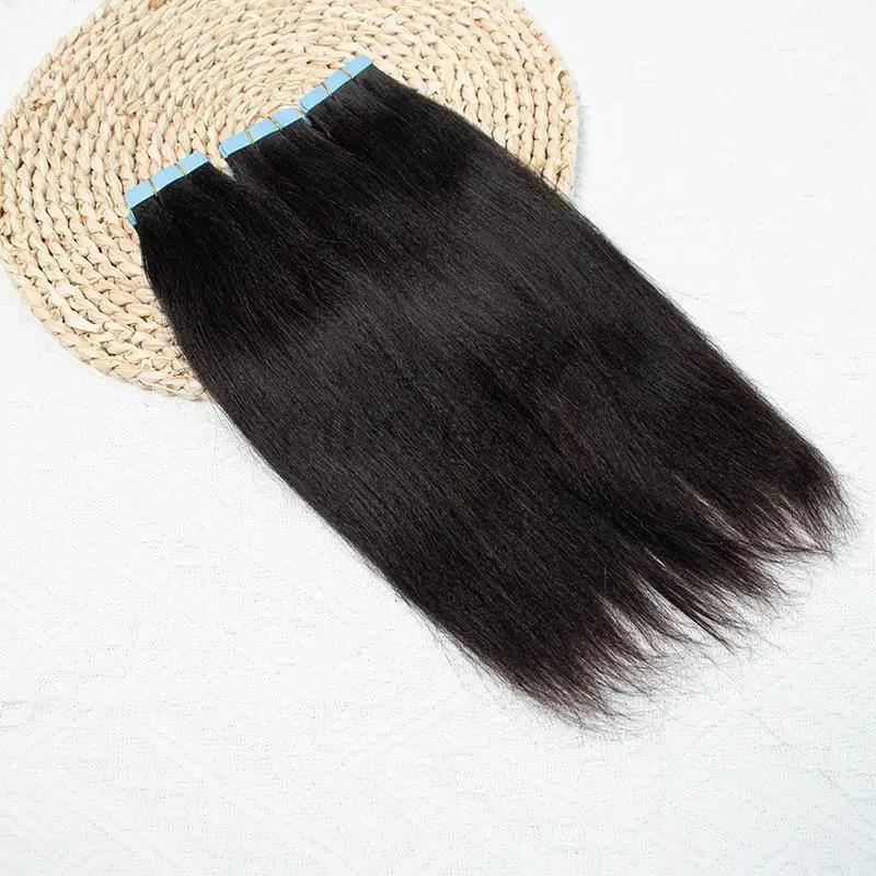 MRS HAIR Light Yaki Tape In Hair Extensions Silk Pressed Yaki Straight Remy Hair 12-26 inch