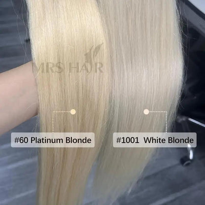 White Blonde #1001 Clip In Hair Extension Human Hair Extensions 7pcs/set Mega Hair Tic Tac Clip-On Hair Full Head 14"-24"