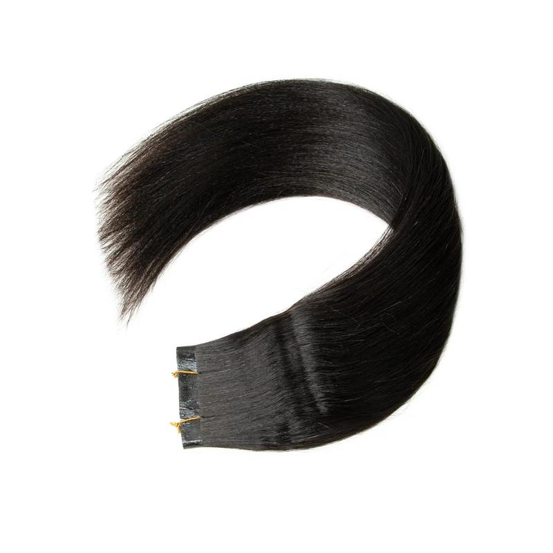 MRS HAIR Yaki Straight Long PU Weft Tape In Hair Extensions Long Tape Weft Human Hair Light Yaki Seamless Weft Hair Bundles 12-30 Inch