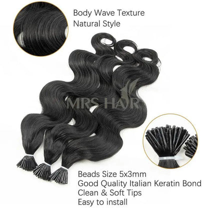 MRSHAIR I Tip Body Wave Hair Extensions Human Hair 1.5cm Keratin 12-26inch 50strands/pack