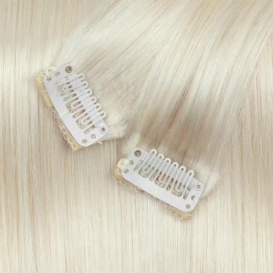 MRS HAIRWhite Blonde #1001 Clip In Hair Extension Human Hair Extensions 7pcs/set Mega Hair Tic Tac Clip-On Hair Full Head 14"-24"