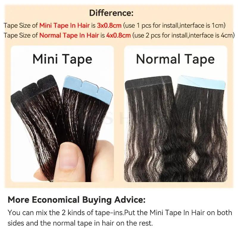 MRSHAIR Mini Tape In Hair Kinky Straight Human Hair Extensions 3x0.8cm Weft Remy Hair
