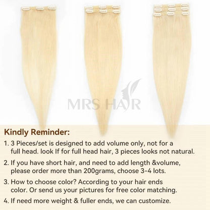 MRS HAIR 3PCS Clip In Hair Extensions Human Hair Add Volume