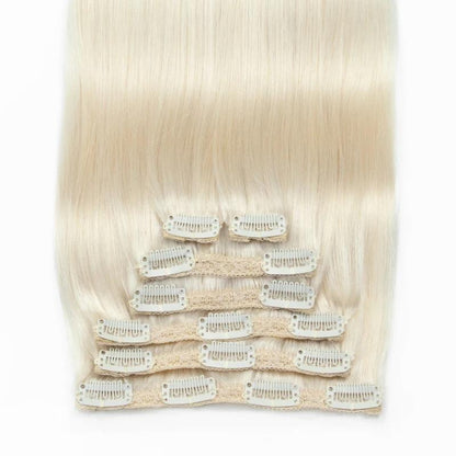 White Blonde #1001 Clip In Hair Extension Human Hair Extensions 7pcs/set Mega Hair Tic Tac Clip-On Hair Full Head 14"-24"
