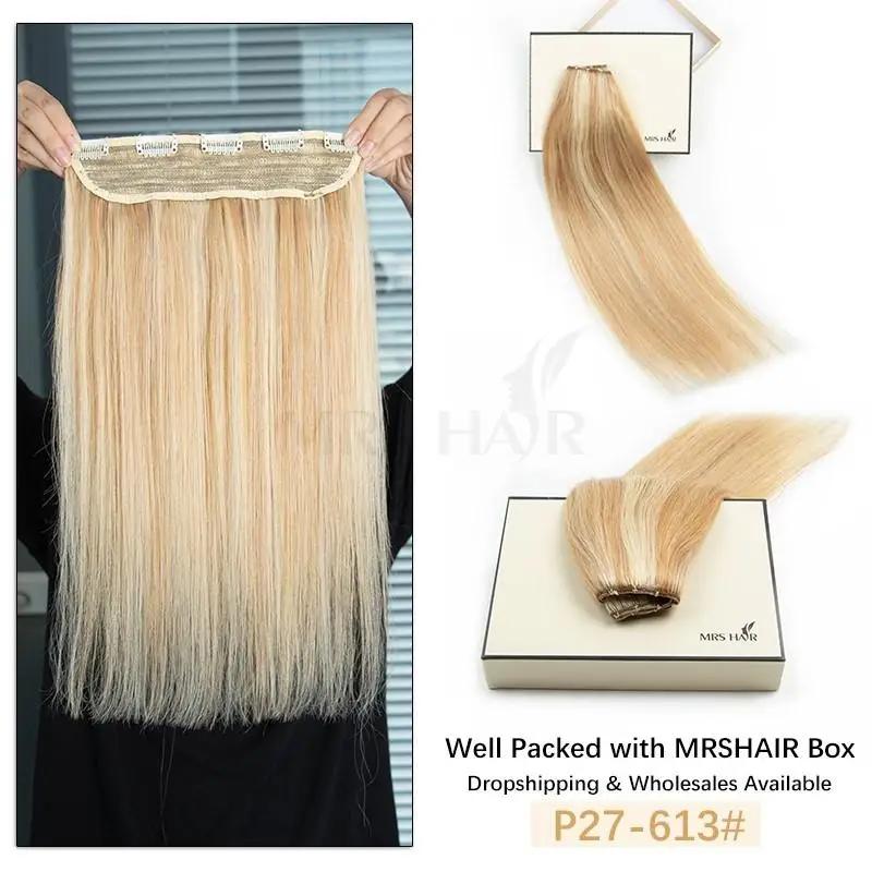 MRSHAIR One Piece Clip In Human Hair Straight Natural Hair Extensions 5Clips 14 18 22 inch