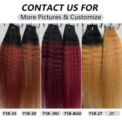 Ombre Kinky Straight Tape In Human Hair #2 #4 #6  T1B-30 T1B-99j Remy Hair