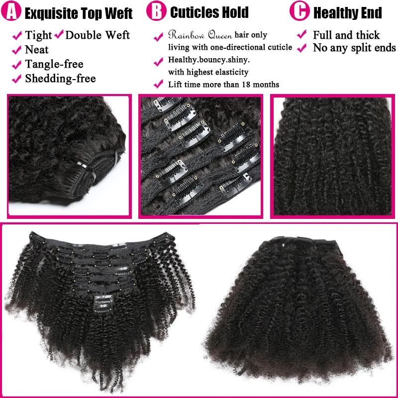 MRS HAIR Afro Curly Clip in Hair Extensions Brazilian Clip Ins Human Hiar Kinky Curly Remy 8Pcs 10-24 inch Full Head Clip On Hair