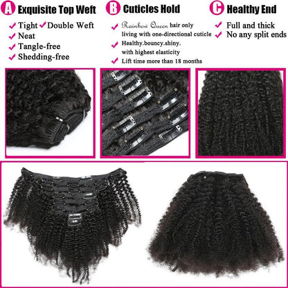 MRS HAIR Afro Curly Clip in Hair Extensions Brazilian Clip Ins Human Hiar Kinky Curly Remy 8Pcs 10-24 inch Full Head Clip On Hair