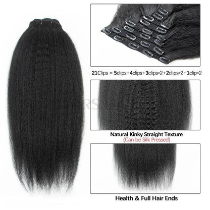 MRS HAIR Kinky Straight Clip in Human Hair Aligned Cuticle Remy Extensions 8Pcs/set