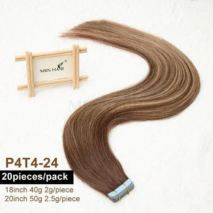 MRS HAIR Ombre Balayage Tape In Extensions Human Hair P4T4-24 Brown Blonde Color Hightlights Tape ins 20pcs/pack 18inch 40g 20inch 50g