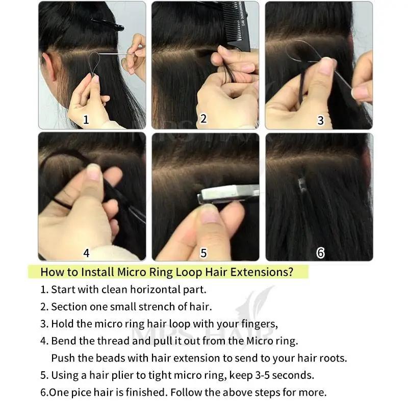 MRS HAIR  Micro Loop Kinky Straight Human Hair ExtensionsRemy #1B 50strands/pack