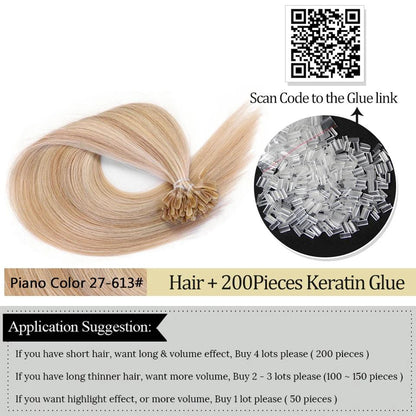 MRS HAIR U tip Bondings Extensions Fusion Hair Extensions Nail Tips Human Hair Extensions Italiana Keratin Hair 1g/pc 50g/pack