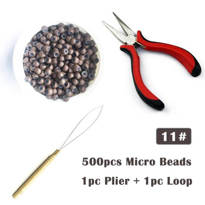 MRSHAIR Silicone Nano Rings 500pcs Micro Beads Tool Kits Dreadlock Hair Extension Tools Plier and Loop for Salon Hairstylist