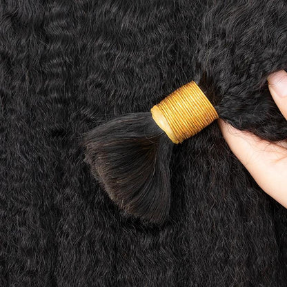 MRS HAIR Kinky Straight Bulk Human Hair For Braiding Brazilian Yaki Hair Raw Material Remy 10-30inch Long Hair For Salon #1B 50g/pack