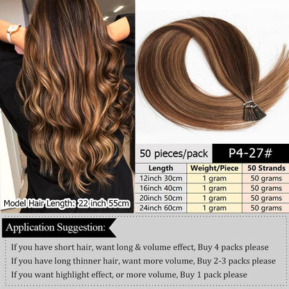 MRS HAIR I Tip Hair Extensions Real Human Hair 12 16 20 24 50pcs/pack
