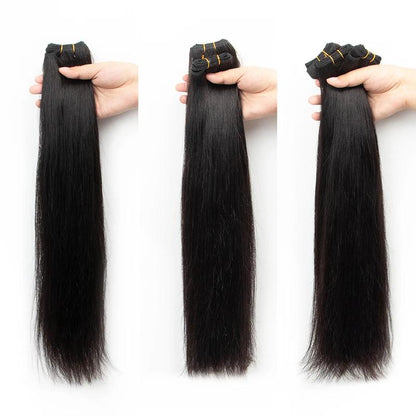 MRS HAIR Silky Straight Human Hair Bundles High Quality Remy Human Hair Extensions Double Weft Natural Black 12"-26" 50g/pack